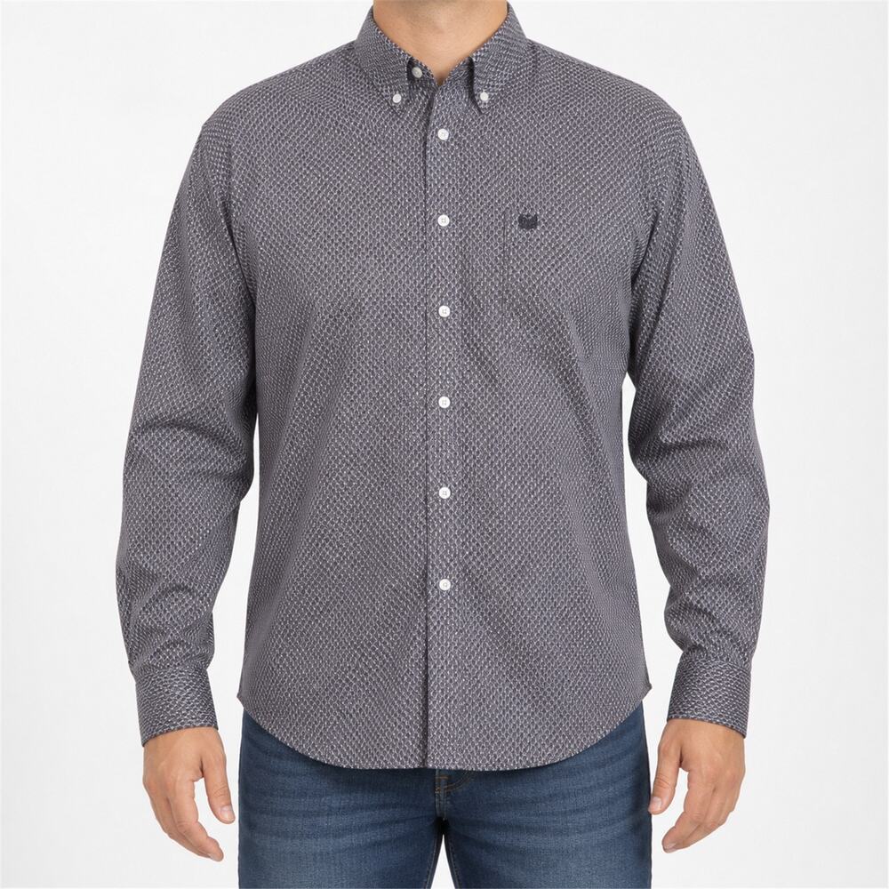 Panhandle Shirt Mens Large Gray Long Sleeve Button Down Western Pattern Cotton